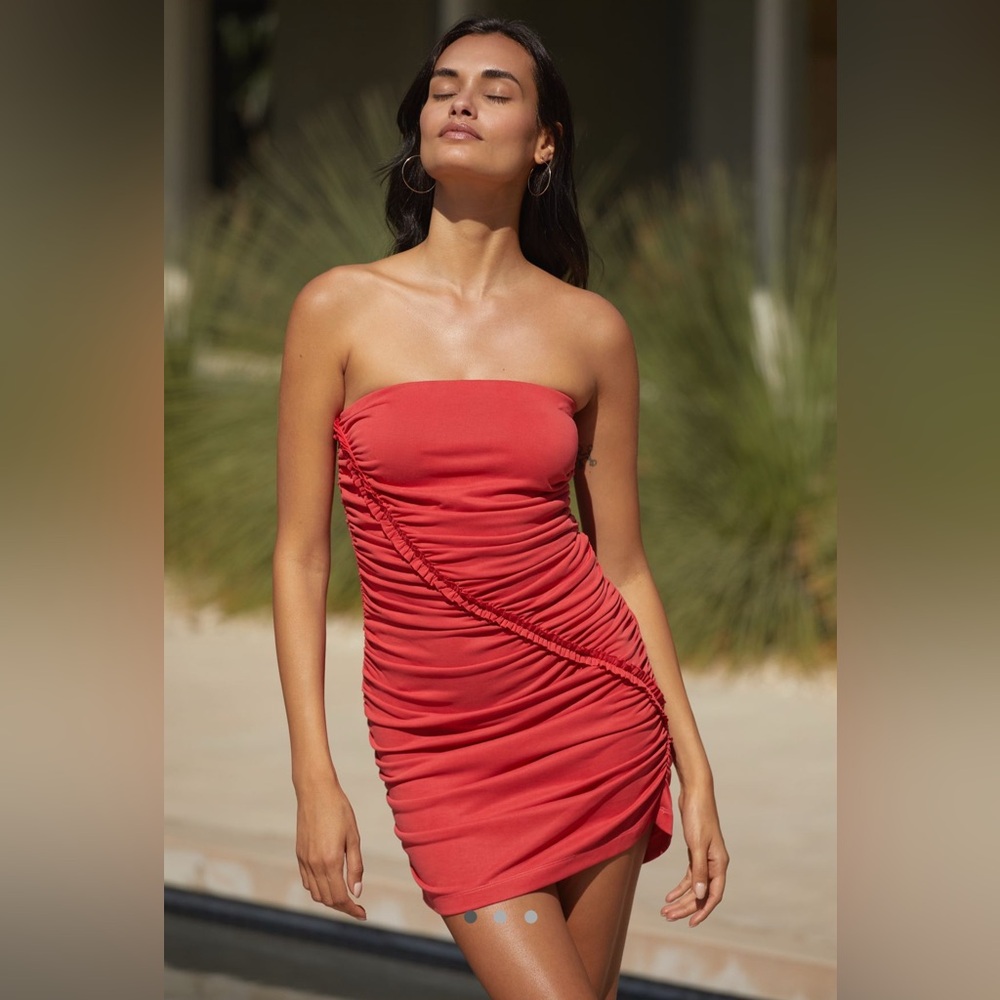 The Gabbie Strapless Ruched Mini Tube Dress by Celandine